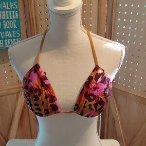 Pink  Brown And Gold Leopard Print Bikini Top